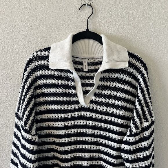 Wishlist Womens Sweater Size Large Navy White Collared Open Knit Preppy Nautical - Picture 4 of 13